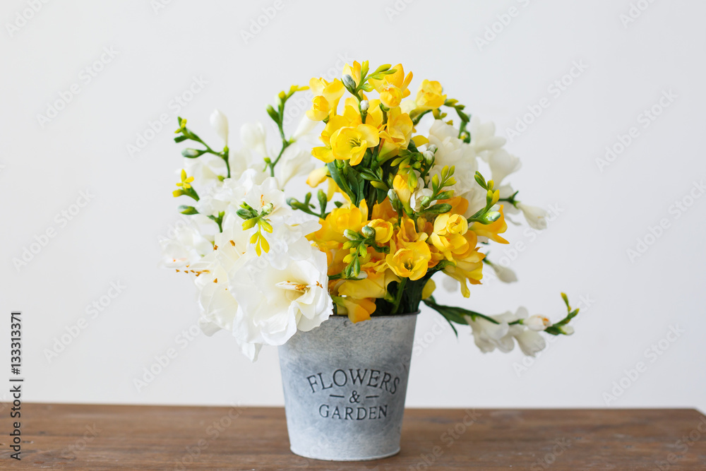 garden basket with yellow flowers