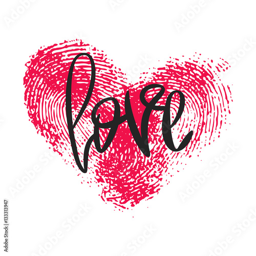 Romantic poster with hand lettering and heart.