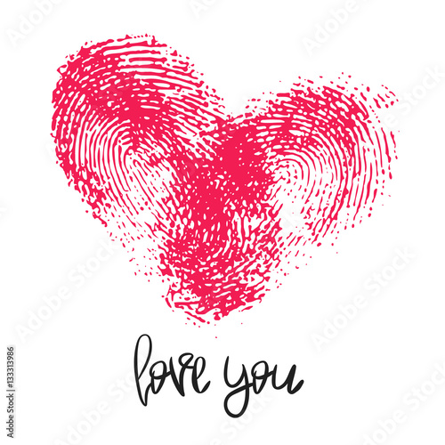 Romantic poster with hand lettering and heart.