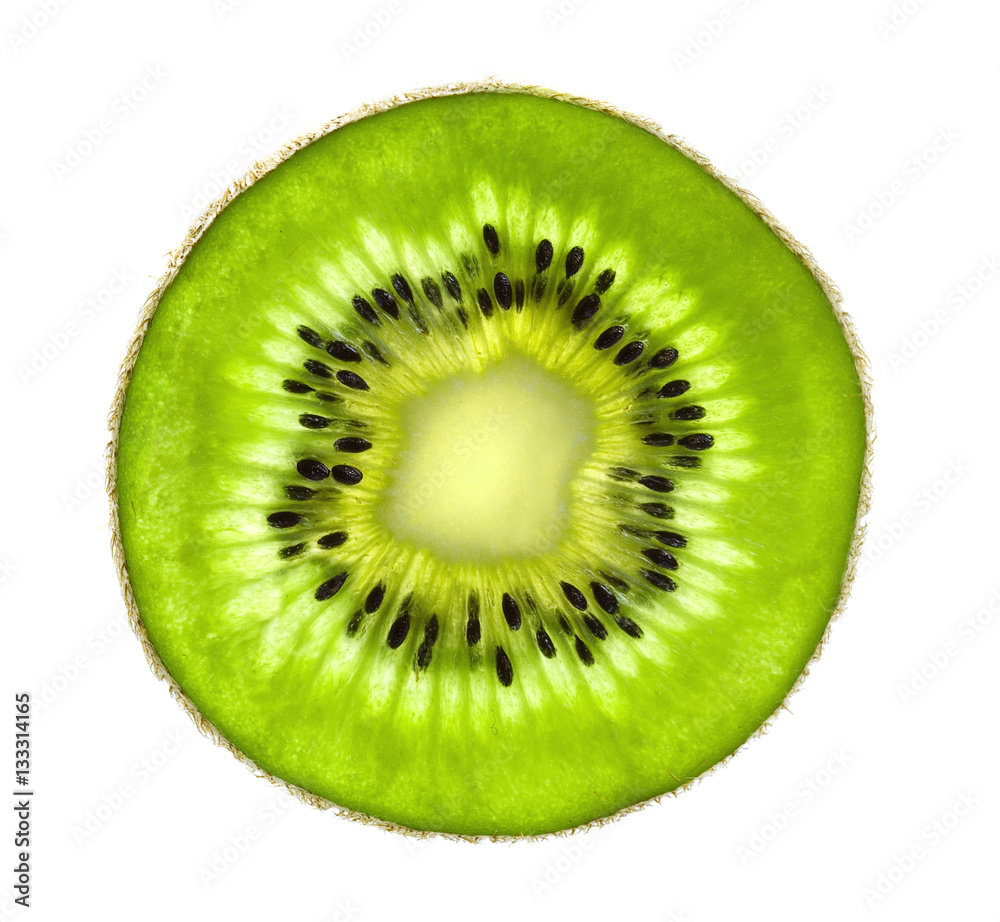Beautiful slice of fresh juicy kiwi isolated on white background Beautiful slice of fresh juicy kiwi isolated on white background