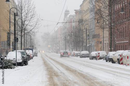 Urban street full of snow in Berlin, Germany © cineberg