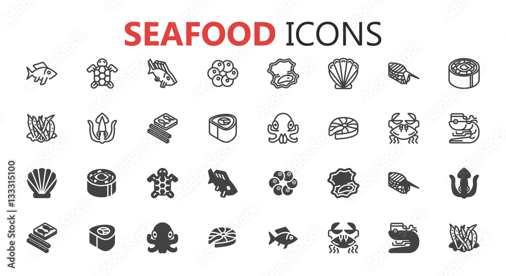 Seafood icon Vector Illustration Collection linear style