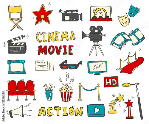 Set of hand drawn cinema icons