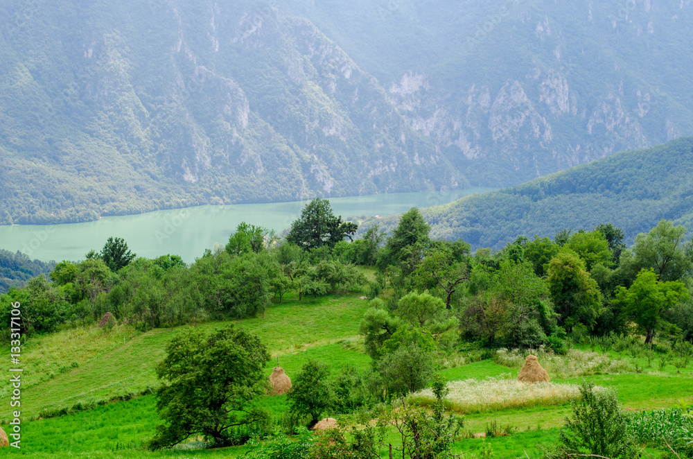 Beautiful lake view and orchard on the mountain Beautiful lake view and orchard on the mountain