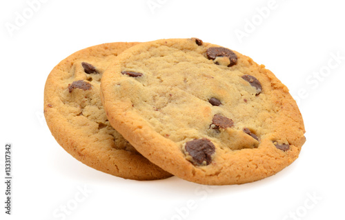 Chocolate chip cookies on white background