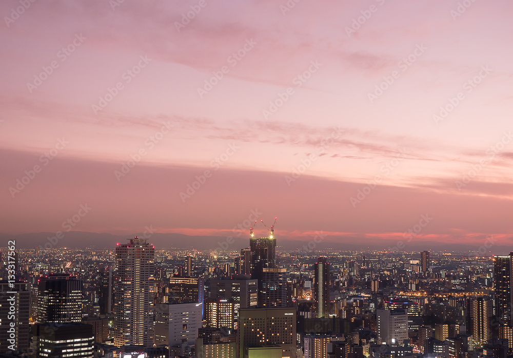 OSAKA City, Cityscape  view from UMEDA Sky Building at twilight beautiful sky