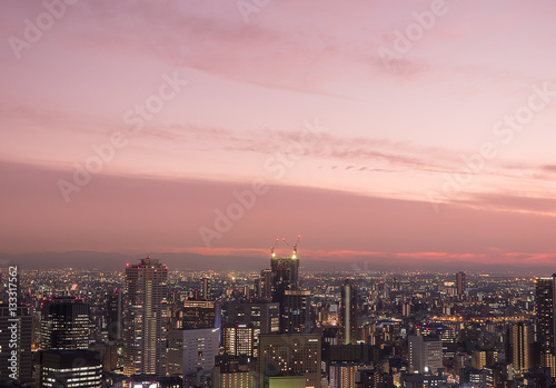 OSAKA City, Cityscape view from UMEDA Sky Building at twilight beautiful sky