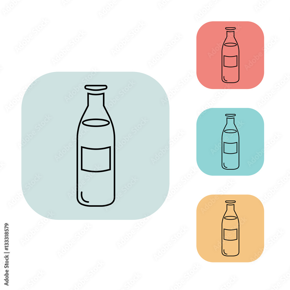 Milk bottle icon, outline thin line isolated vector sign symbol, on white, red, blue, yellow and grey background. Food and drink elements. Can be used in logo, UI and web design Milk bottle icon, outline thin line isolated vector sign symbol, on white, red, blue, yellow and grey background. Food and drink elements. Can be used in logo, UI and web design