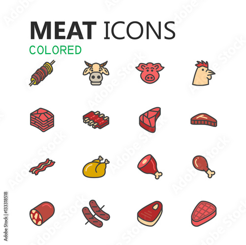Simple modern set of meat icons.
