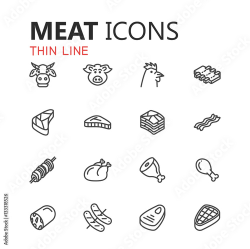 Simple modern set of meat icons.