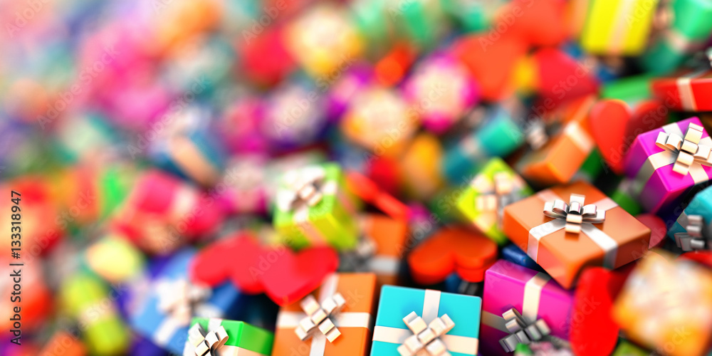 Gift boxes horizontal 3d rendering background