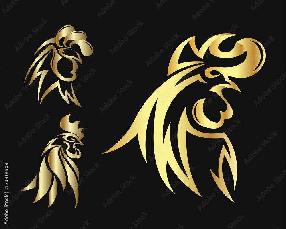 Abstract Elegant Gold Rooster Head Symbol Logo In Black Background Abstract Elegant Gold Rooster Head Symbol Logo In Black Background