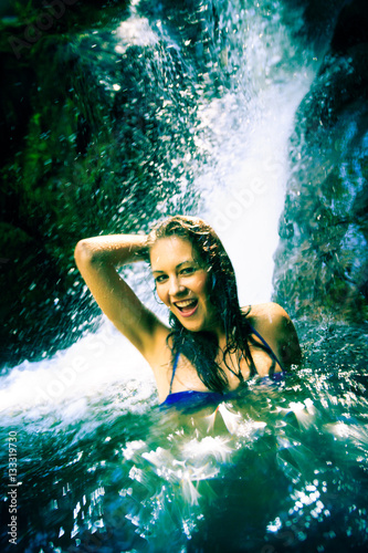 Beautiful Lady By The Waterfall