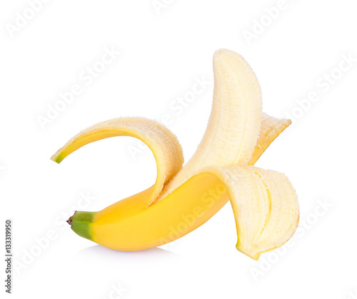 Half peeled banana isolated on a white background