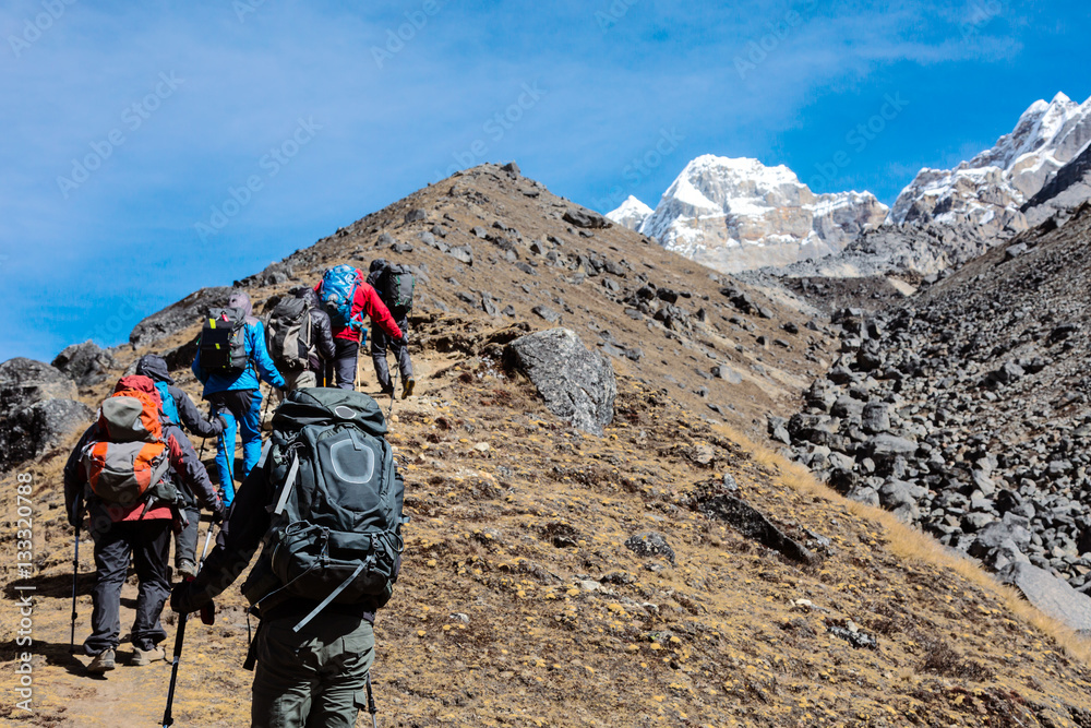 Mountaineering Expedition moving toward high Altitude Mountain