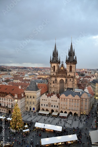Architecture from Prague in Christmas and cloudy sky