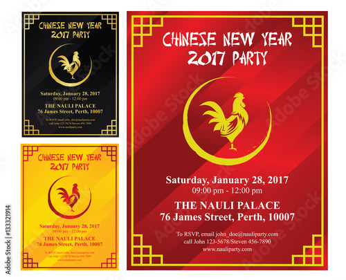 Chinese New Year 2017 Rooster Year Letter Size Event Party Design Concept Suitable for Flyer  Brochure  Banner  and Poster