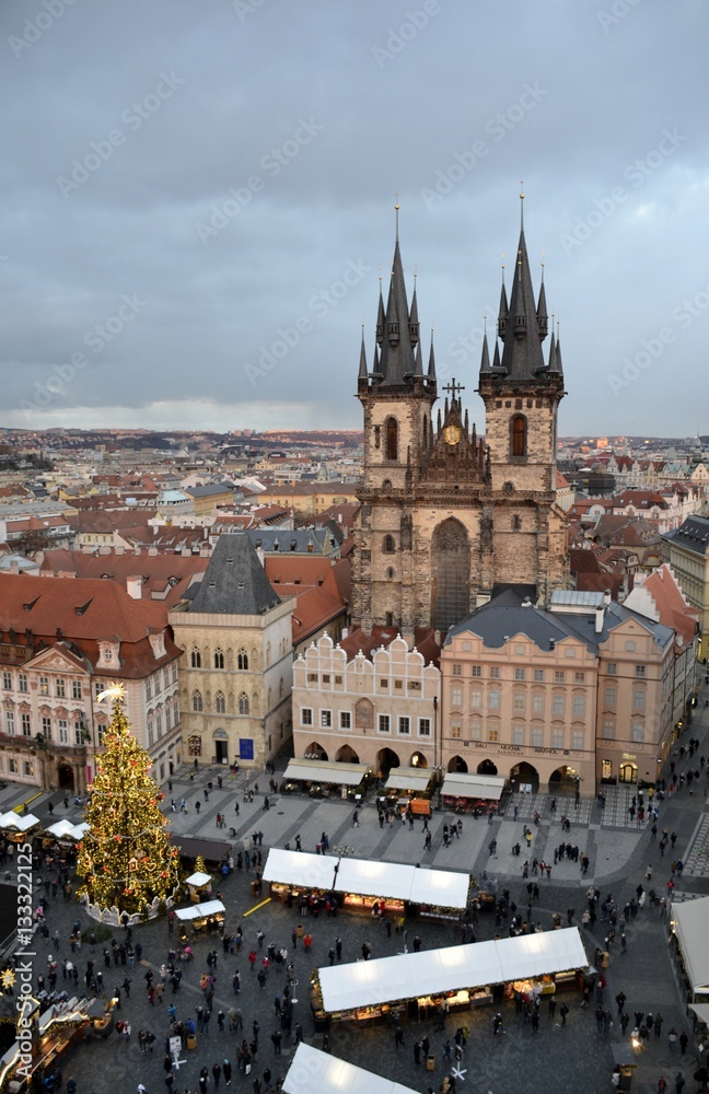 Fototapeta premium Architecture from Prague in Christmas and cloudy sky