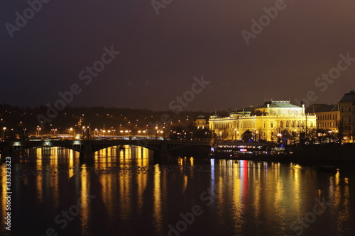 Charles Bridge, Prague by night, the famous romantic capital of Chech republic, Europe.  © o_voltz