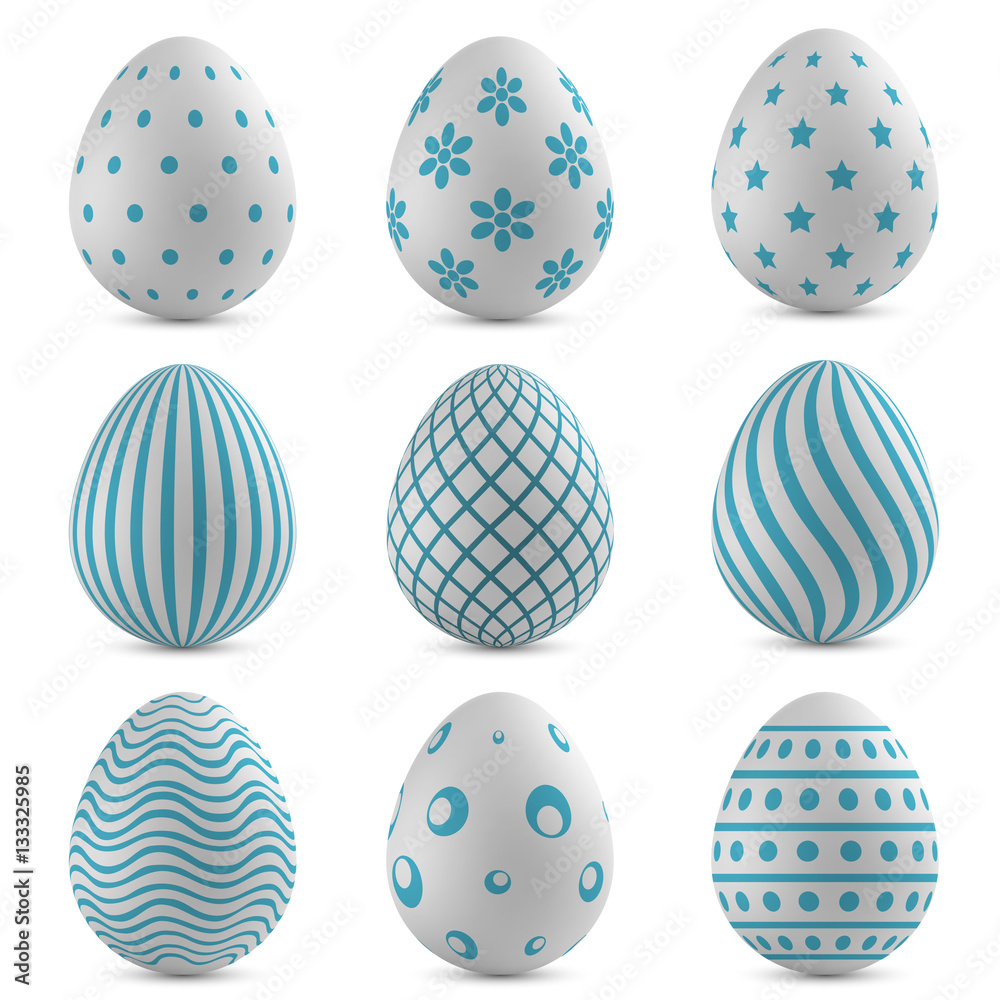 Easter eggs vector set with blue patterns. Easter eggs vector set with blue patterns.