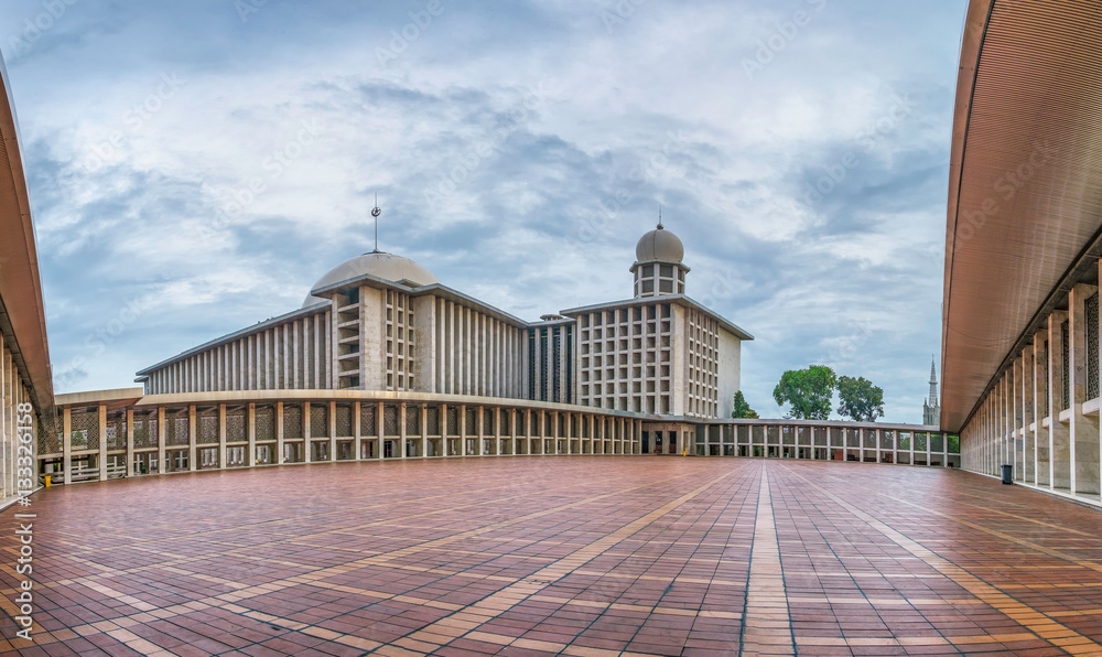 Beautiful  wide angle view of Istiqlal Mosque, at the morning in Jakarta, Indonesia