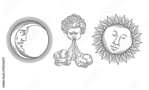 Sun, Moon, Wind vector