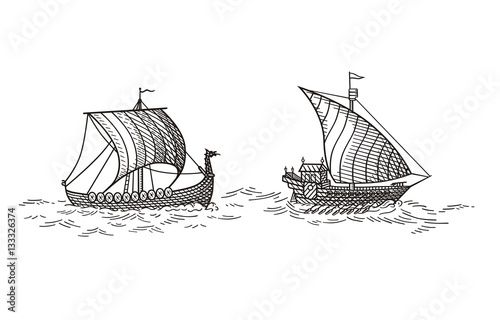 Galley and Drakkar  vector