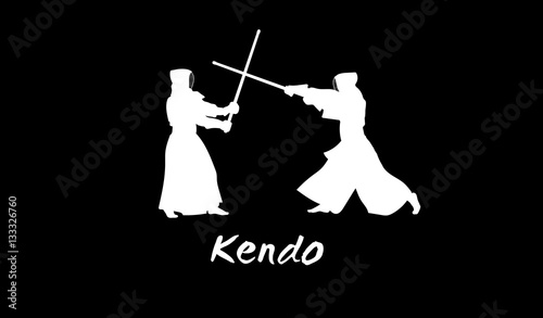 Kendo fighters in traditional clothes silhouette