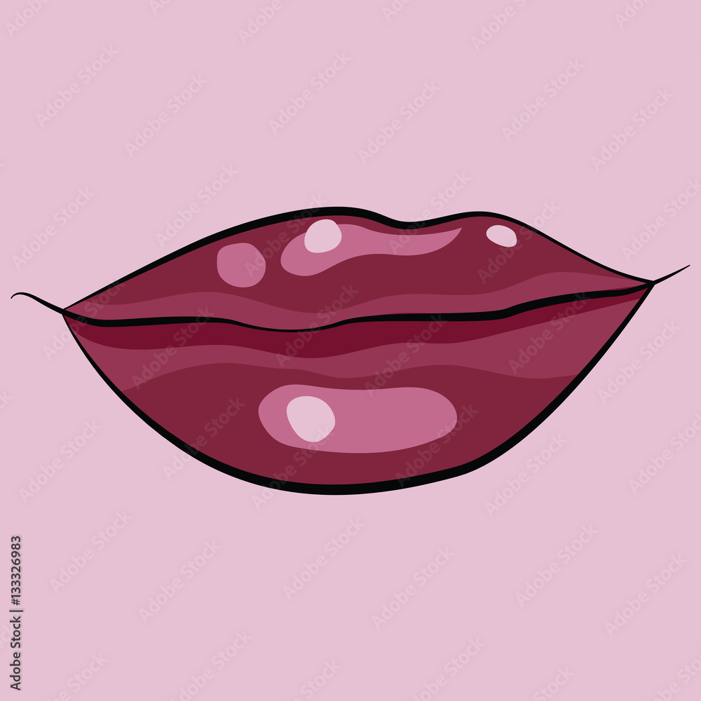 Cartoon fashion illustration with pink sexy female lips. Beauty fashion blog concept. Cartoon fashion illustration with pink sexy female lips. Beauty fashion blog concept.