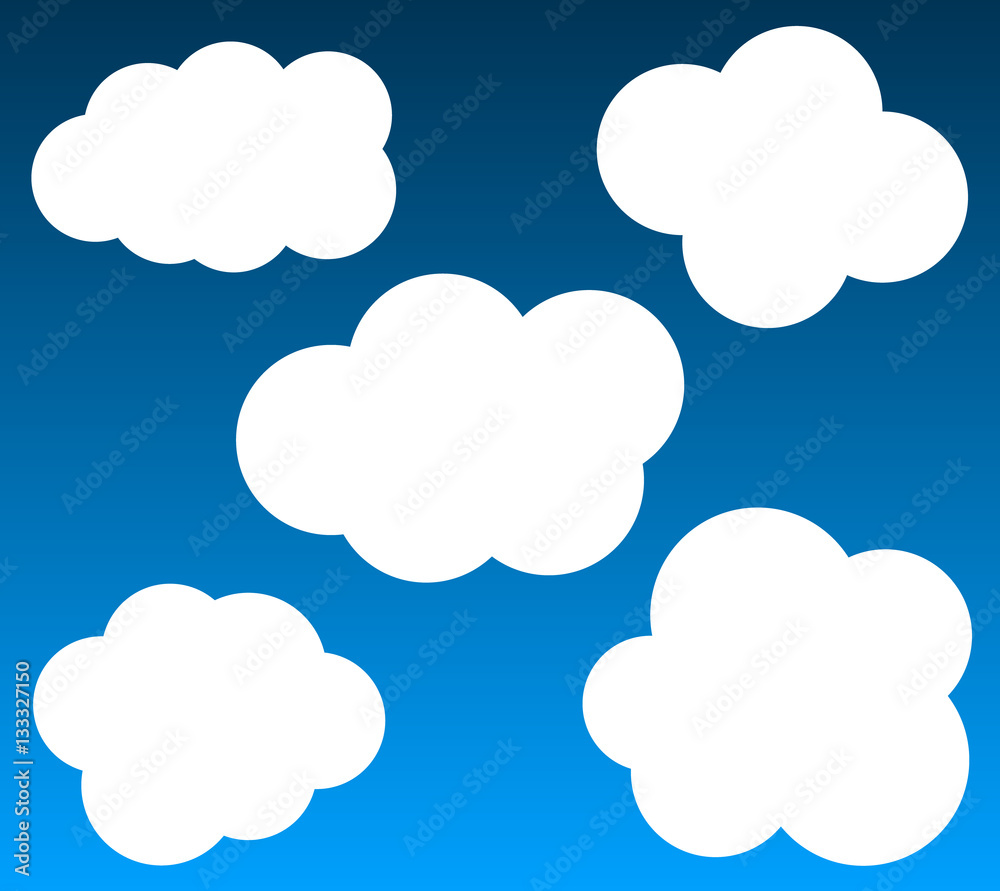 Cloud vector icons set isolated over gradient background
