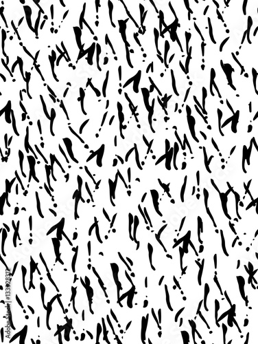 Seamless pattern in white and black colors. Ink and brush. Hand drawn. Vector illustration.