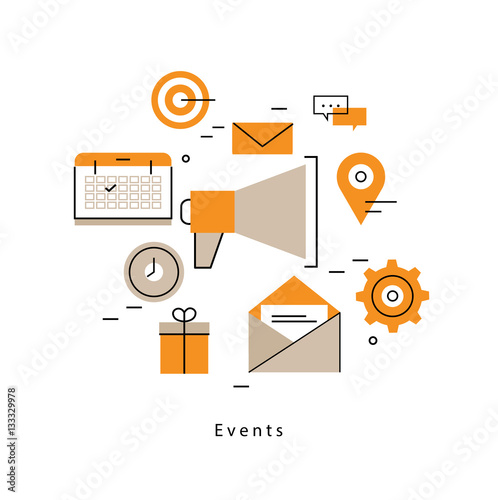 Promotion, planning events, marketing campaigns, calendar, organization flat line business vector illustration design banner. Advertising concept for mobile and web graphics