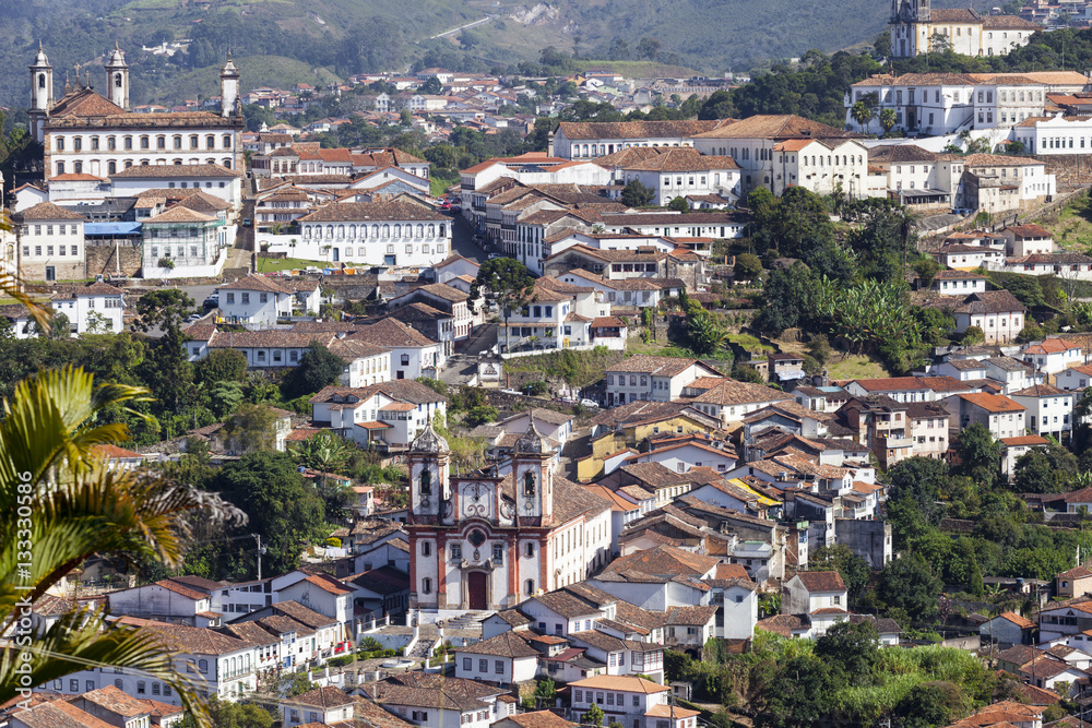 View of the unesco world heritage city of Ouro Preto in Minas Ge