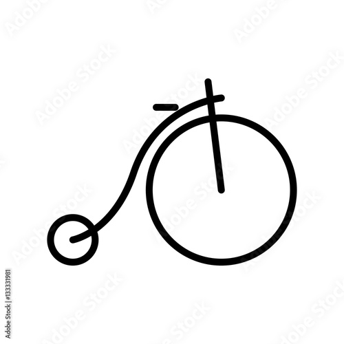 Old bicycle with big wheel line icon.