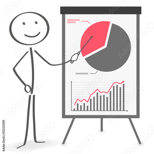 Strichmännchen bei der Analyse und Darstellung einer Präsentation mit Diagramm