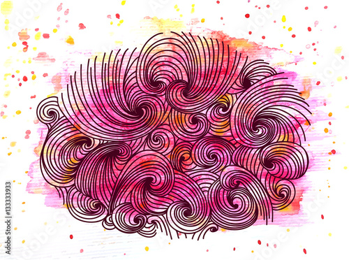 vector watercolor wave curls abstract background drawn manually