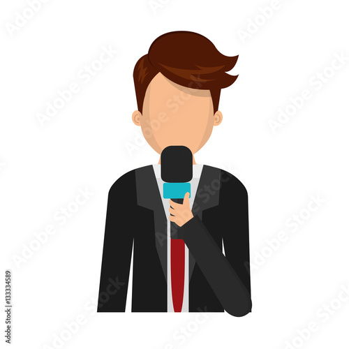 Journalist with microphone icon vector illustration graphic design