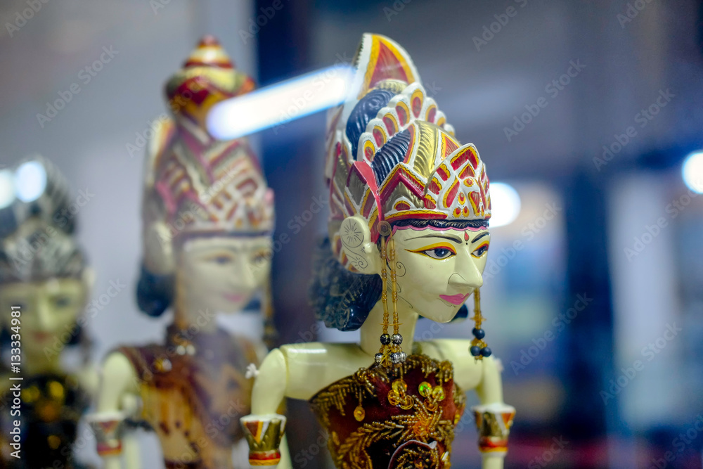 Row of head of wooden puppet from west java,  with elegant and beautiful face