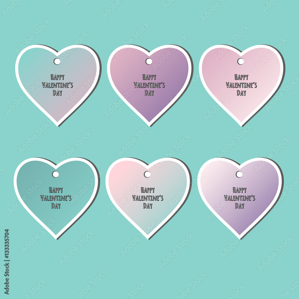 Happy Valentines Day. Cards for Holiday Labels Design. Set of stickers. Shape of hearts. Happy Valentines Day. Cards for Holiday Labels Design. Set of stickers. Shape of hearts.