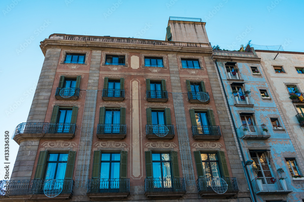 historical buildings with brick facade in the heart of barcelona