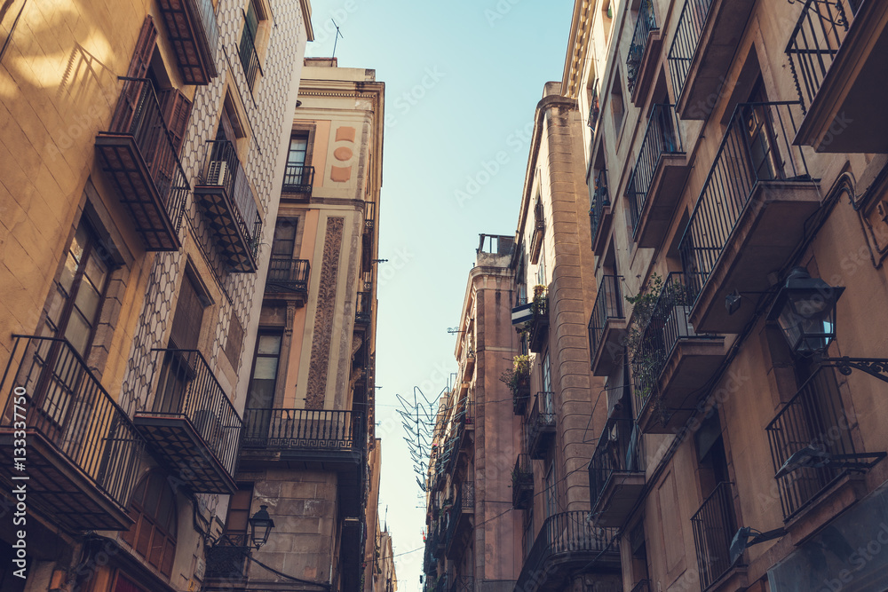 beautiful alley of old houses at barcelona