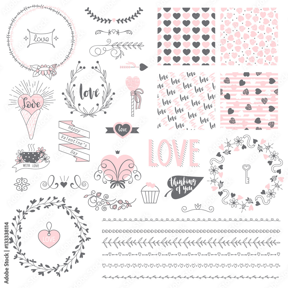 Obraz premium Set with vector romantic elements.