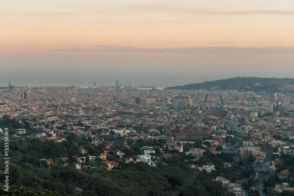 panoramic overview of barcelona in the afternoon