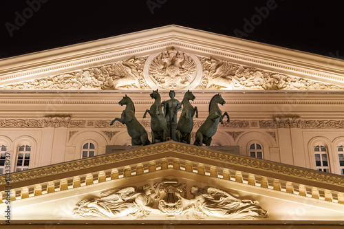 Moscow, Russia. Bolshoi Theatre building at evening time view