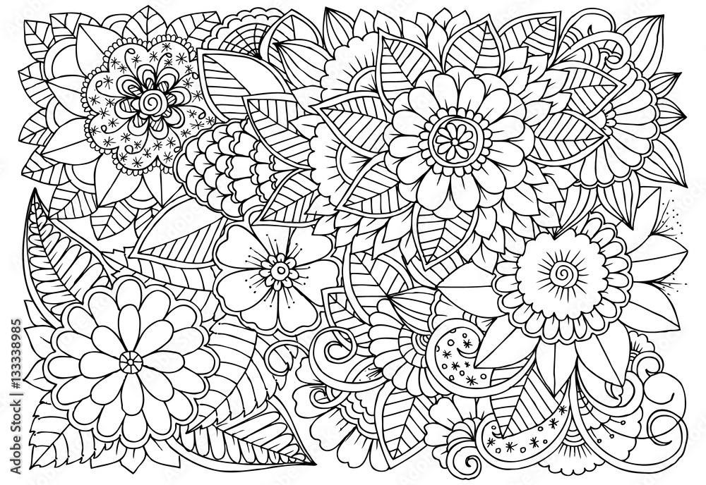 Black and white flower pattern for coloring. Stock Vector | Adobe Stock