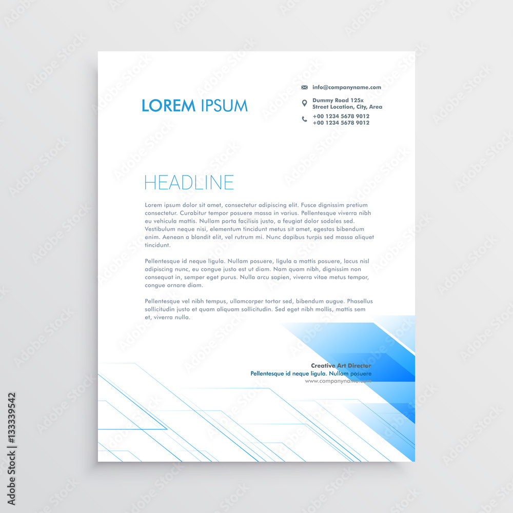 clean minimal letterhead design with blue shape