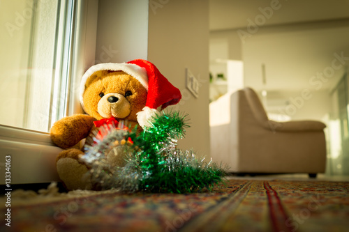 Santa Teddy Bear at home waiting for Christmas