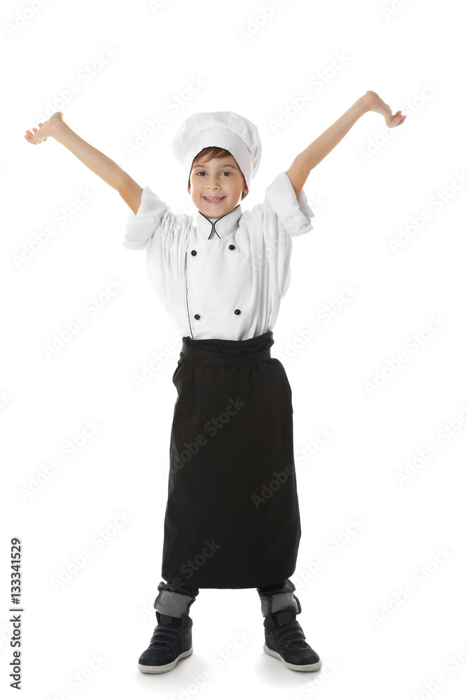 Cute boy in chef uniform on white background Cute boy in chef uniform on white background