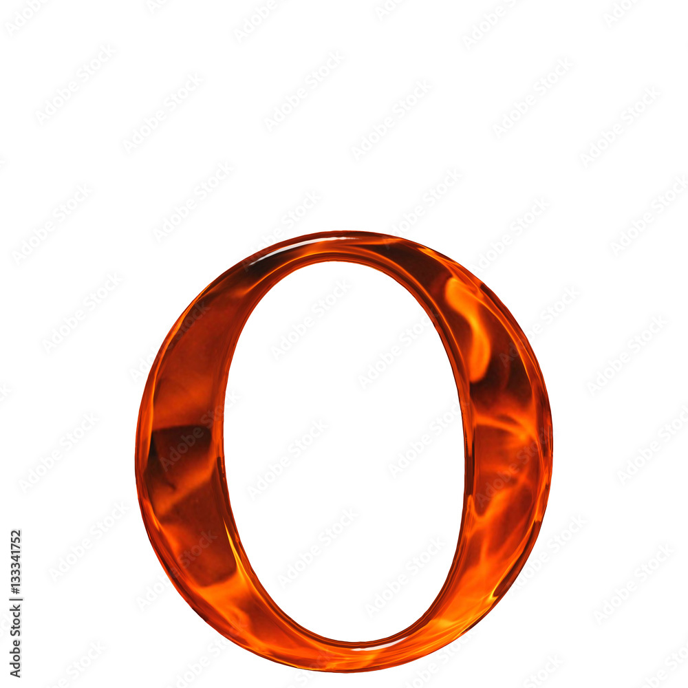 Lowercase letter o - the extruded of glass with pattern flame, i Lowercase letter o - the extruded of glass with pattern flame, i