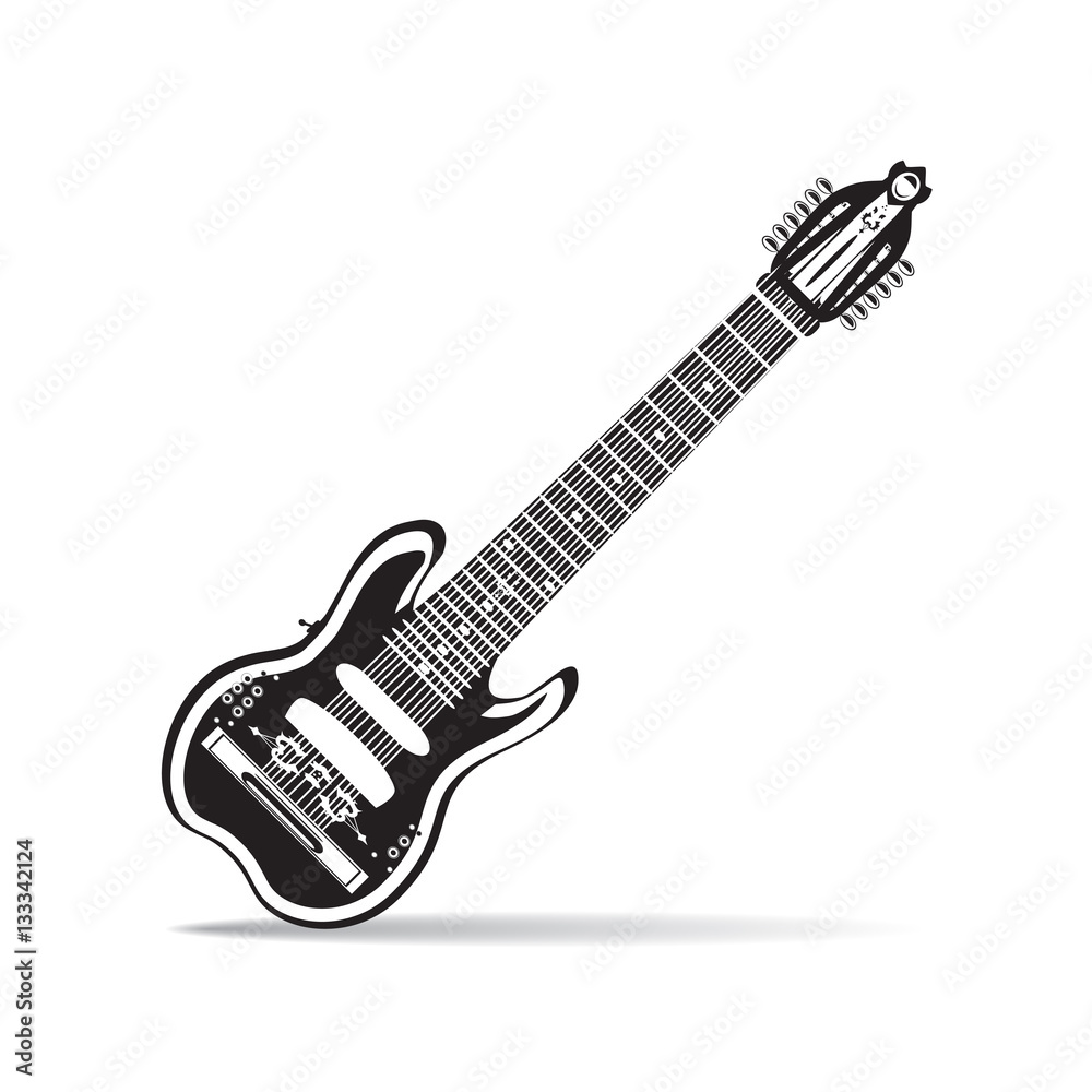 Fototapeta premium Black and white warr guitar, vector illustration in flat style